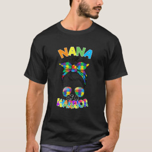 Messy Bun Nana Autismus Krieger Puzzle Autism Awa T-Shirt