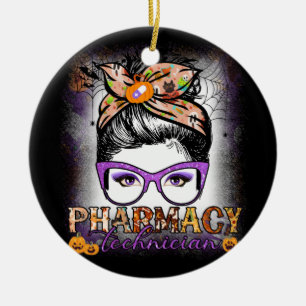 Messy Bun Pharmacy Technician Halloween Keramik Ornament
