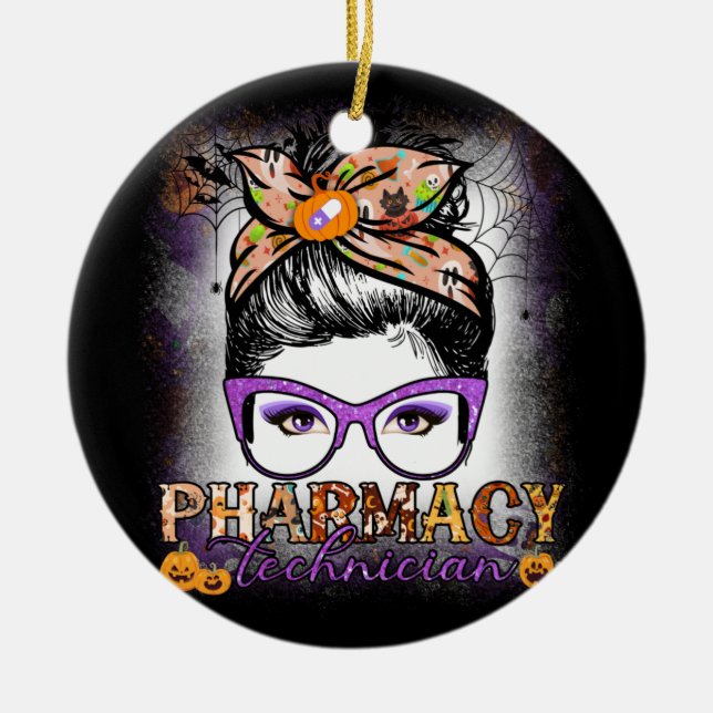 Messy Bun Pharmacy Technician Halloween Keramik Ornament (Vorne)