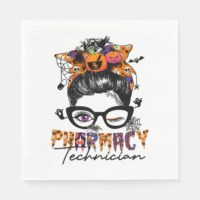 Messy Bun Pharmacy Techniker Halloween-Party Serviette (Vorderseite)