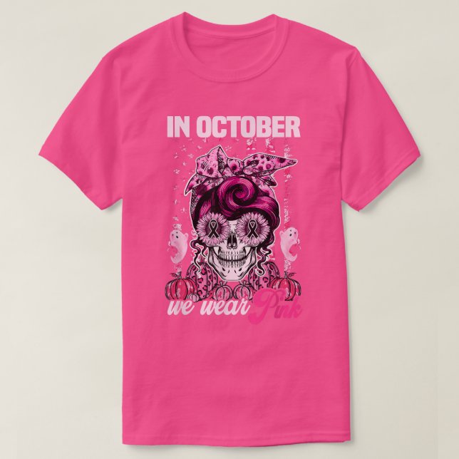 Messy Bun Pink Leopard im Oktober tragen wir Pink  T-Shirt (Design vorne)