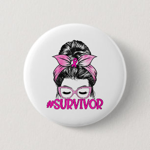 Messy Bun Pink Ribbon Brustkrebs Bewusstsein Button