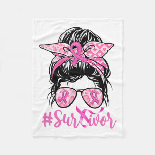 Messy Bun Pink Ribbon Leopard Brustkrebs Krieg Fleecedecke