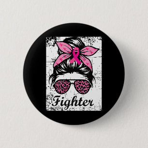 Messy Bun Pink Warrior Brustkrebs Bewusstsein Button