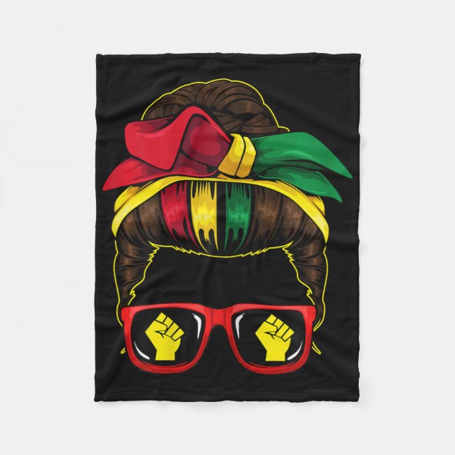 Messy Bun Power Fist Juneteenth Melanin African Am Fleecedecke (Vorderseite)