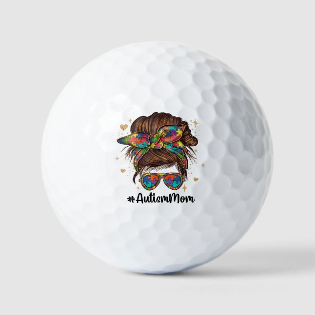 Messy Bun Proud Autismus Mama Golfball (Vorderseite)