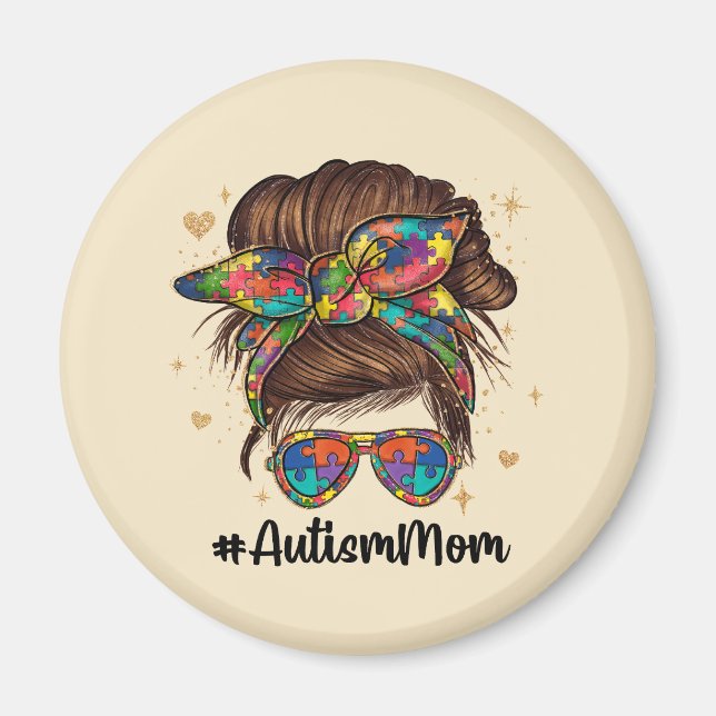 Messy Bun Proud Autismus Mama Magnet (Vorne)