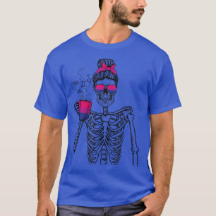 Messy Bun Skeleton Drink Kaffee Bisexual LGBTQ  T-Shirt