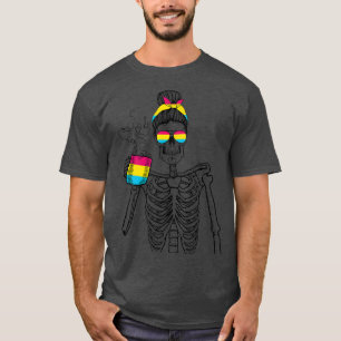 Messy Bun Skeleton Drink Kaffee Panseual LGBTQ T-Shirt