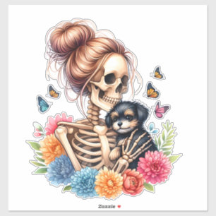 Messy Bun Skeleton Niedlich Puppy Dog liebt Hallow Aufkleber