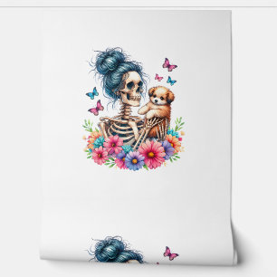 Messy Bun Skeleton Niedlich Puppy Dog liebt Hallow Tapete