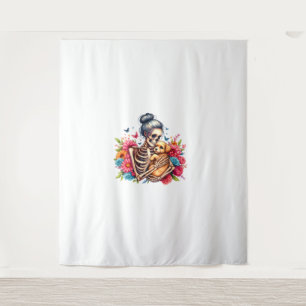 Messy Bun Skeleton Niedlich Puppy Dog liebt Hallow Wandteppich