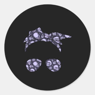 Messy Bun Skull mit Blume Drucken Sonnenbrille Got Runder Aufkleber