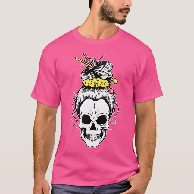 Messy Bun Skull Shirt Women'S Grandma Knitting Hal (Vorderseite)