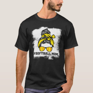 Messy Bun Softball Mama Life Bleached Game Day Che T-Shirt