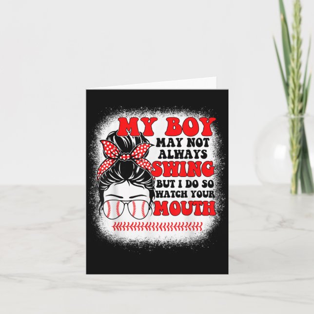 Messy Bun Softball Mom My Boy May Not Always Swing Karte (Vorderseite)