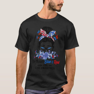 Messy Bun Wir tragen Red Blue für die Aufmerksamke T-Shirt