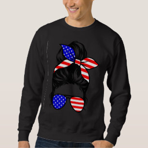Messy Bun Women America Flag Amerikanische Mama Sweatshirt