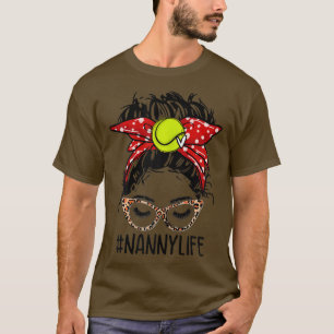 Messy Bun Women Nanny Life Tennis Grandma Mothers T-Shirt
