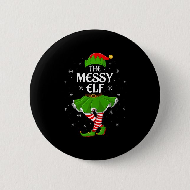 Messy Elf Christmas Family Girls Women Elf Squad X Button (Vorderseite)