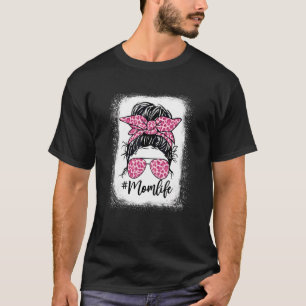 Messy Hair Bun Mama Leben Rosa Leoparden Muttertag T-Shirt