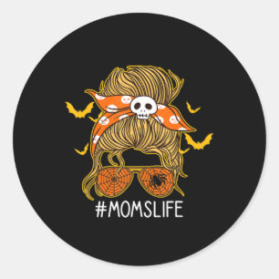 Messy Hair Bun Mama Leben spuke Halloween Runder Aufkleber
