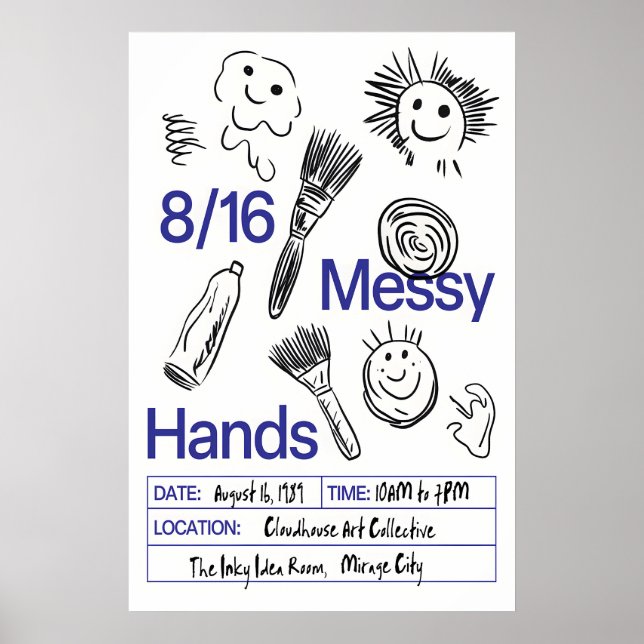 Messy Hands Poster Print Playful Brushstrokes (Vorne)