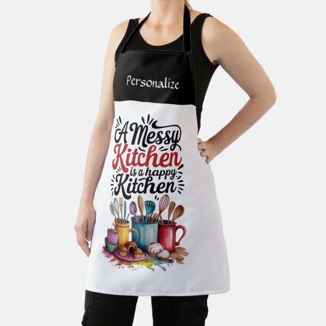 Messy Kitchen Happy Kitchen Funny Quote Humor Name Schürze (InSitu)