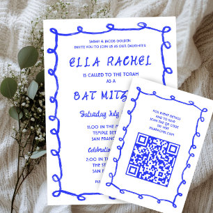 Messy Loops Hand gezeichnet QR Bar Bat Mitzvah Begleitkarte
