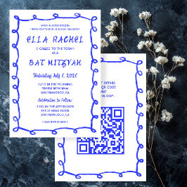 Messy Loops Hand gezeichnet QR Bar Bat Mitzvah Einladung