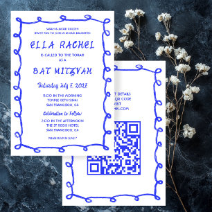 Messy Loops Hand gezeichnet QR Bar Bat Mitzvah Einladung