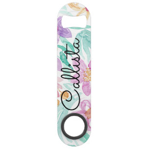 Messy Pink Orange Floral Watercolor Monogram Speed Flaschenöffner