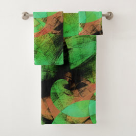 Messy überlappende texturierte Lachs grüne Spirale Badhandtuch Set