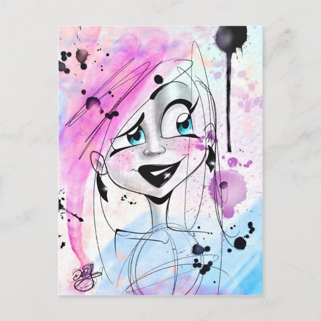 Messy Watercolor Sketch Girl Postkarte (Vorderseite)