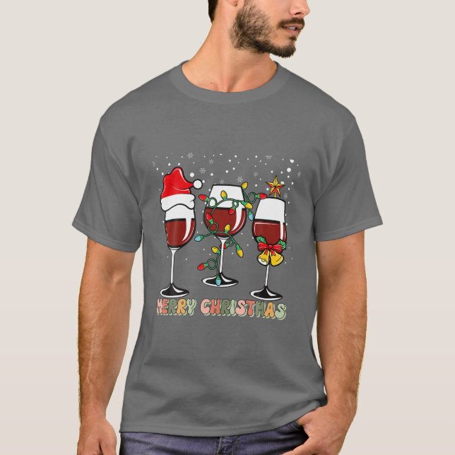 Messy Weihnachtswein Brille mit Weihnachtsmannmütz T-Shirt (Vorderseite)