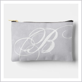 Messy White Monogram on Soft Gray Grunge Zubehörtasche