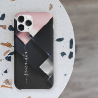 Metal 3-D Monogramm Pink Black Squares