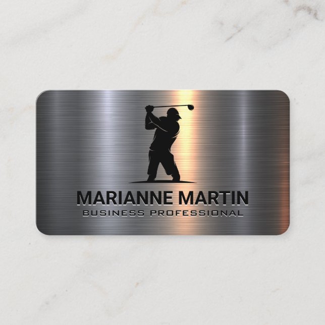 Metal Aluminum Silver | Golfer Swinging Visitenkarte (Vorderseite)