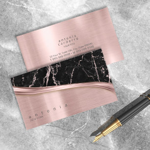 Metal and Glitzer Marble Wave Blk Rose Gold ID808 Visitenkarte