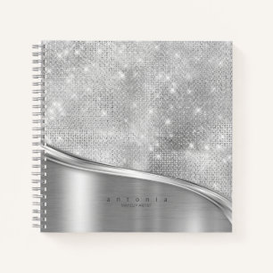 Metal and Glitzer Wave Silver ID807 Notizbuch