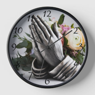 Metal aussehende Praying-Hände mit Peony Florals Uhr
