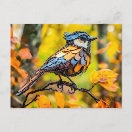 Metal Blue Tit on Branch Postkarte