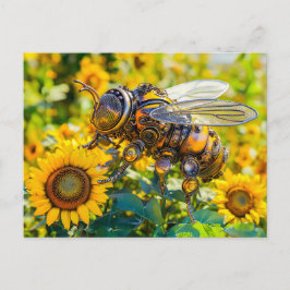 Metal Bumblebee on Sunflower in Summer Postkarte