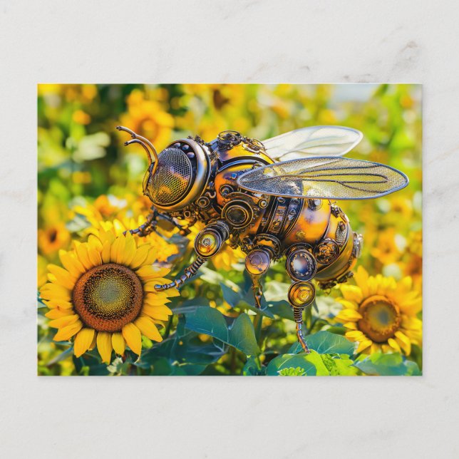 Metal Bumblebee on Sunflower in Summer Postkarte (Vorderseite)
