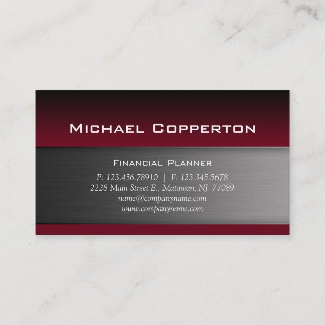 Metal Business Card Burgundy Red Header Visitenkarte (Vorderseite)