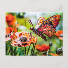 Metal Butterfly on Poppy flower Postkarte