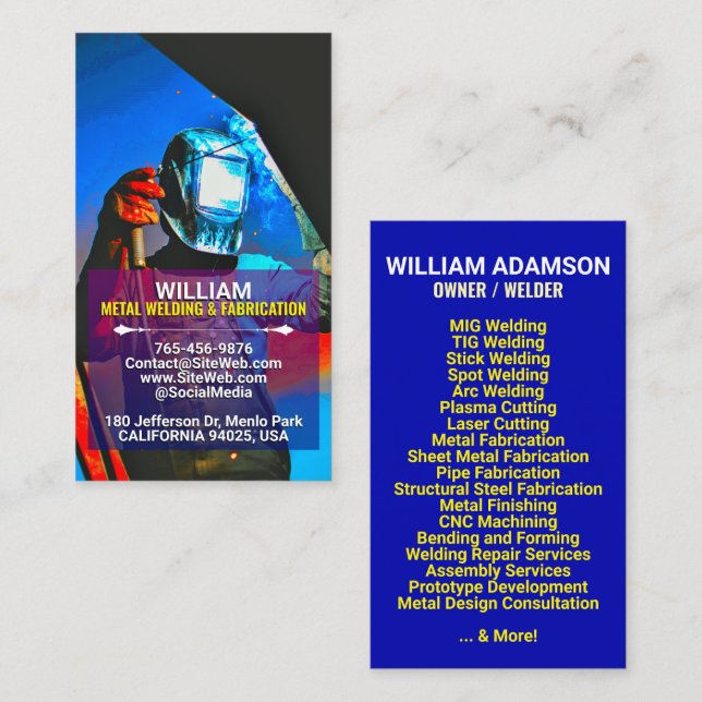 Metal Fabrication & Welding Services | Contractor Telefonnummerkarte (Vorne/Hinten)