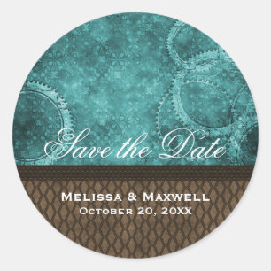 Metal Gears Save-the-Date-Aufkleber, Türkis Runder Aufkleber