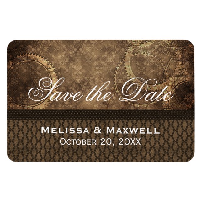 Metal Gears Save the Date Flexi Magnet, Braun Magnet (Horizontal)
