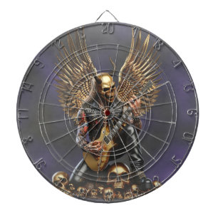 Metal Gitarrist Totenkopf Flügel Dartboard Dartscheibe